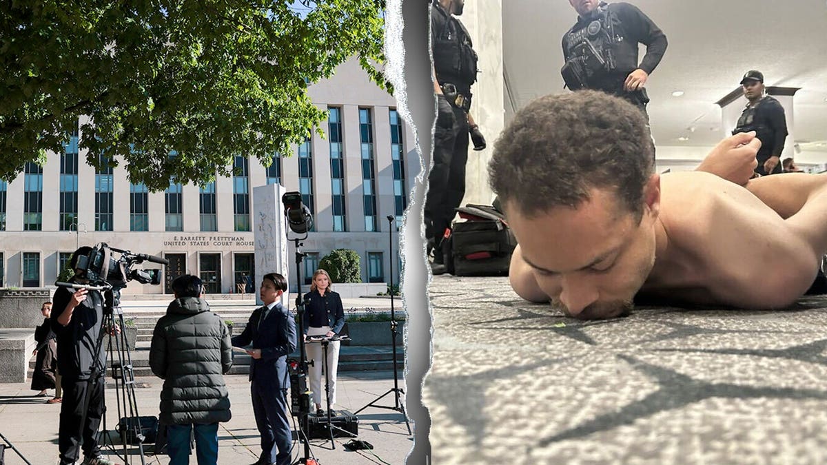 Cole Allen lying face down on the floor while law enforcement officers detain him