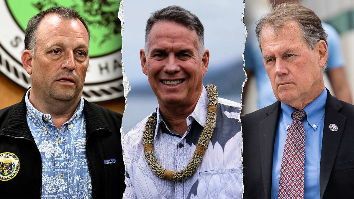A three-way split image of Democratic Hawaii Gov. Josh Green, GOP candidates Gary Cordeery and Rep. Ed Case (D-Hawaii)