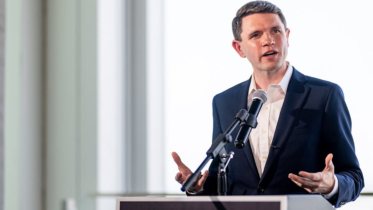 James Talarico speaks at a press conference in Austin, Texas.
