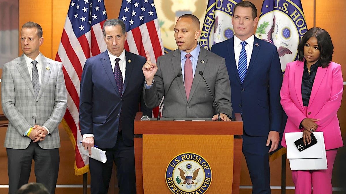 Hakeem Jeffries speaks at a news conference at the U.S. Capitol Building with House Democrats.