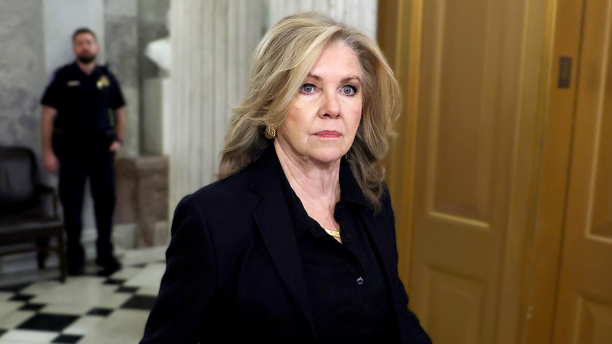 Sen. Marsha Blackburn walks through the U.S. Capitol after a Senate vote.