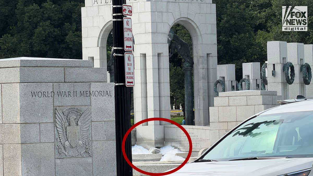 Vandalism at the World War II Memorial in Washington, D.C., left parts of the historic monument covered in a white substance, prompting concern over damage to the national landmark.
