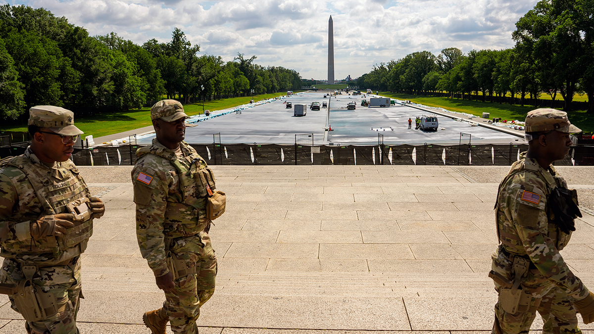 National Guardsmen near reflecting pool in D.C.