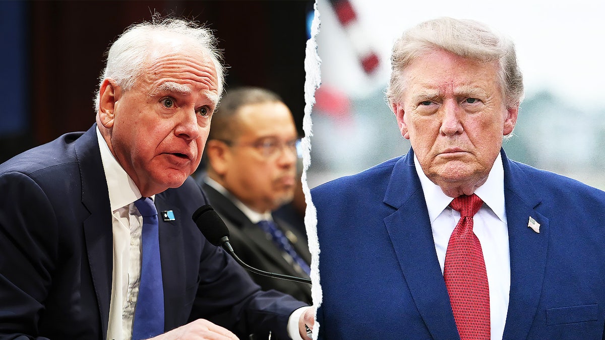 A split image of Minnesota Gov. Tim Walz and President Donald Trump