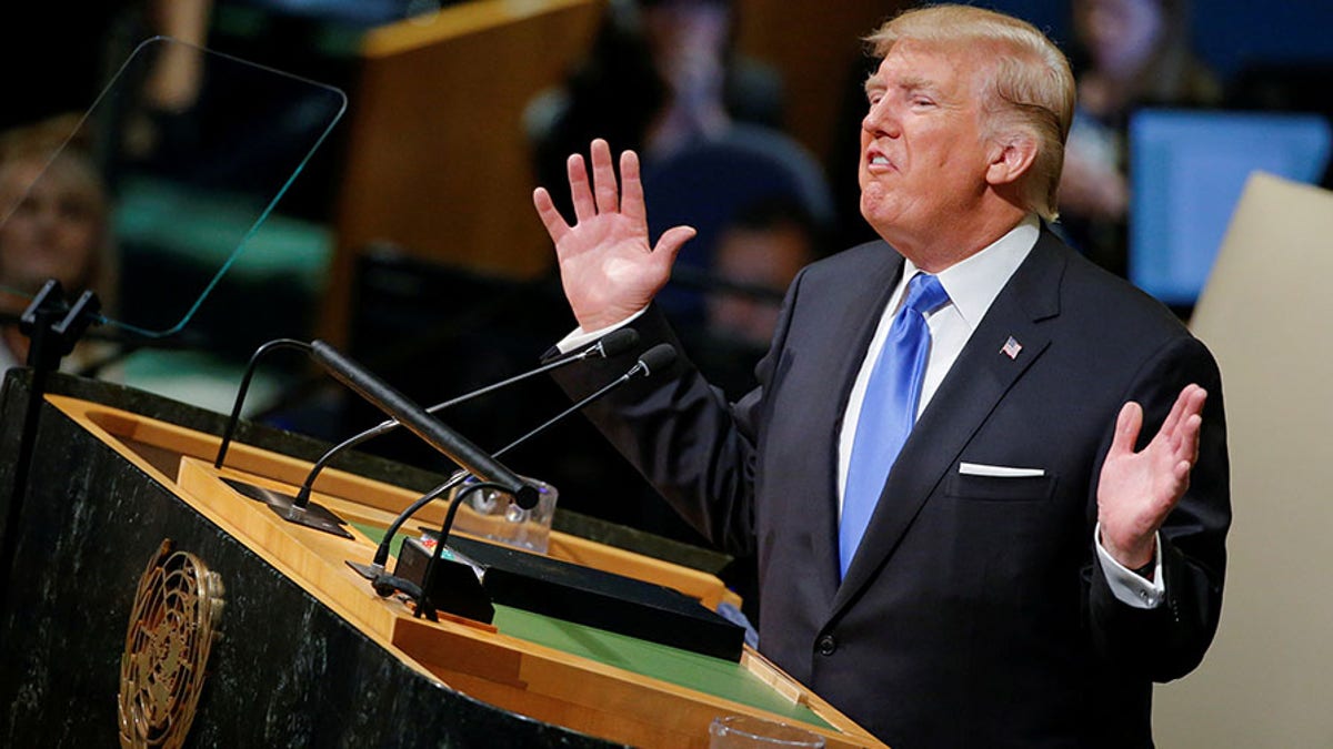 U.S. President Donald Trump addresses the 72nd United Nations General Assembly at U.N. headquarters in New York, U.S., September 19, 2017. REUTERS/Eduardo Munoz TPX IMAGES OF THE DAY - RC15FE4DBE80