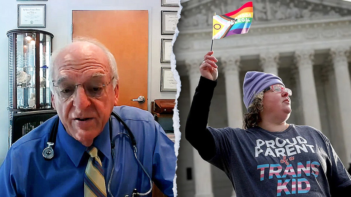 split photo of van meter and advocate supporting trans youth