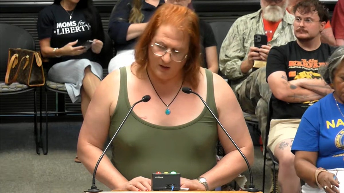 Public speaker at school board meeting