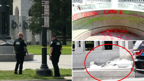 Police tape off the WWII memorial.