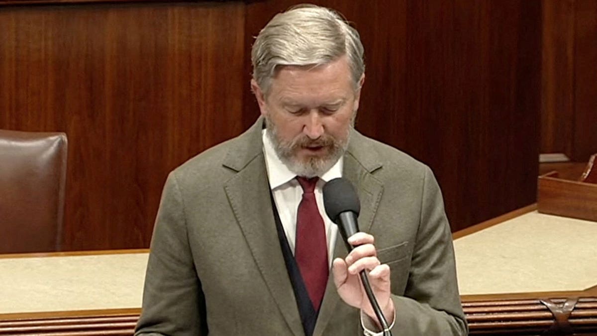 U.S. Representative Thomas Massie, R-Ky., introduces a resolution to impeach Defense Secretary Pete Hegseth in connection with the U.S. conflict with Iran, in a speech on the floor of the House of Representatives in this frame grab from a video shot at the U.S. Capitol in Washington, D.C., U.S., September 15, 2026.