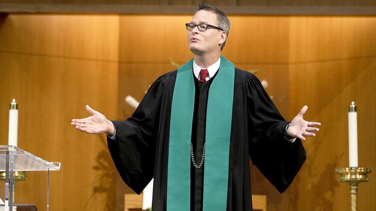 Adam Hamilton speaks during a Heritage service in Wesley Covenant Chapel.