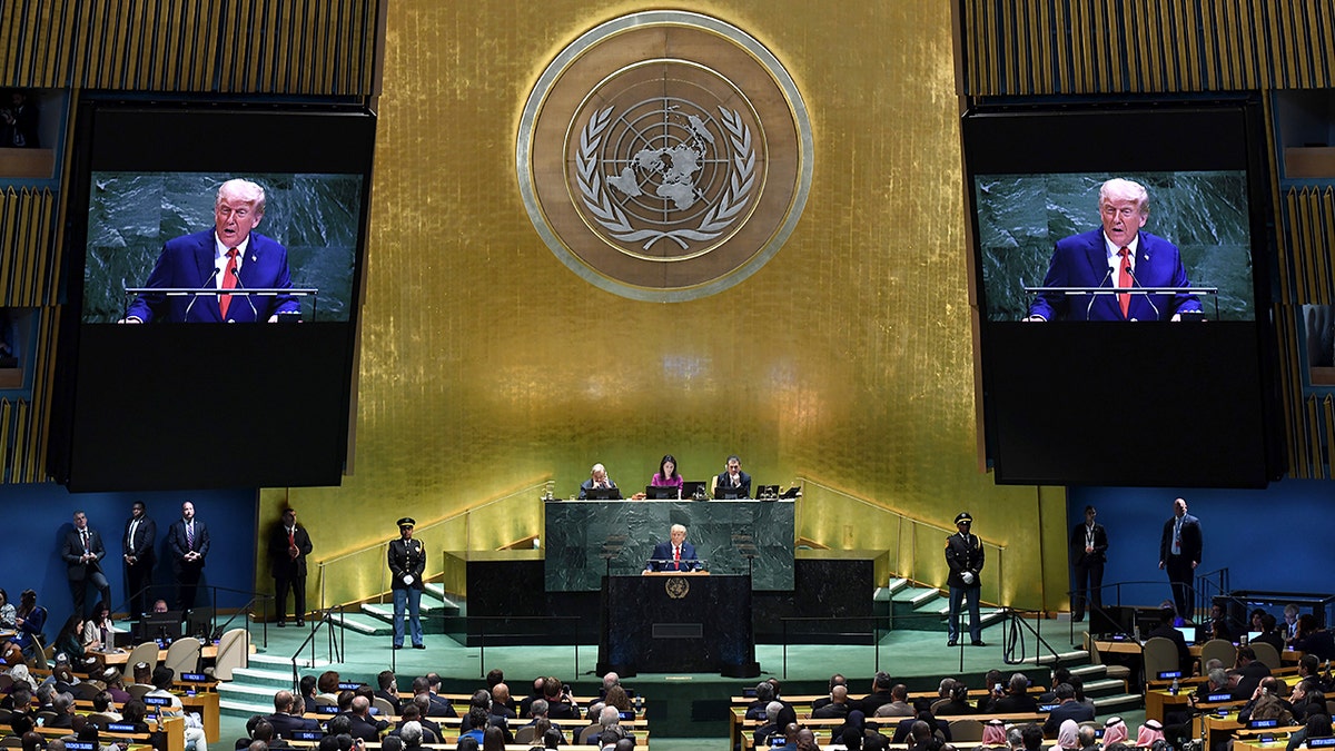 U.S. President Donald Trump delivers a speech during the General Debate of the 80th session of the United Nations General Assembly UNGA at the UN headquarters in New York, Sept. 23, 2025.