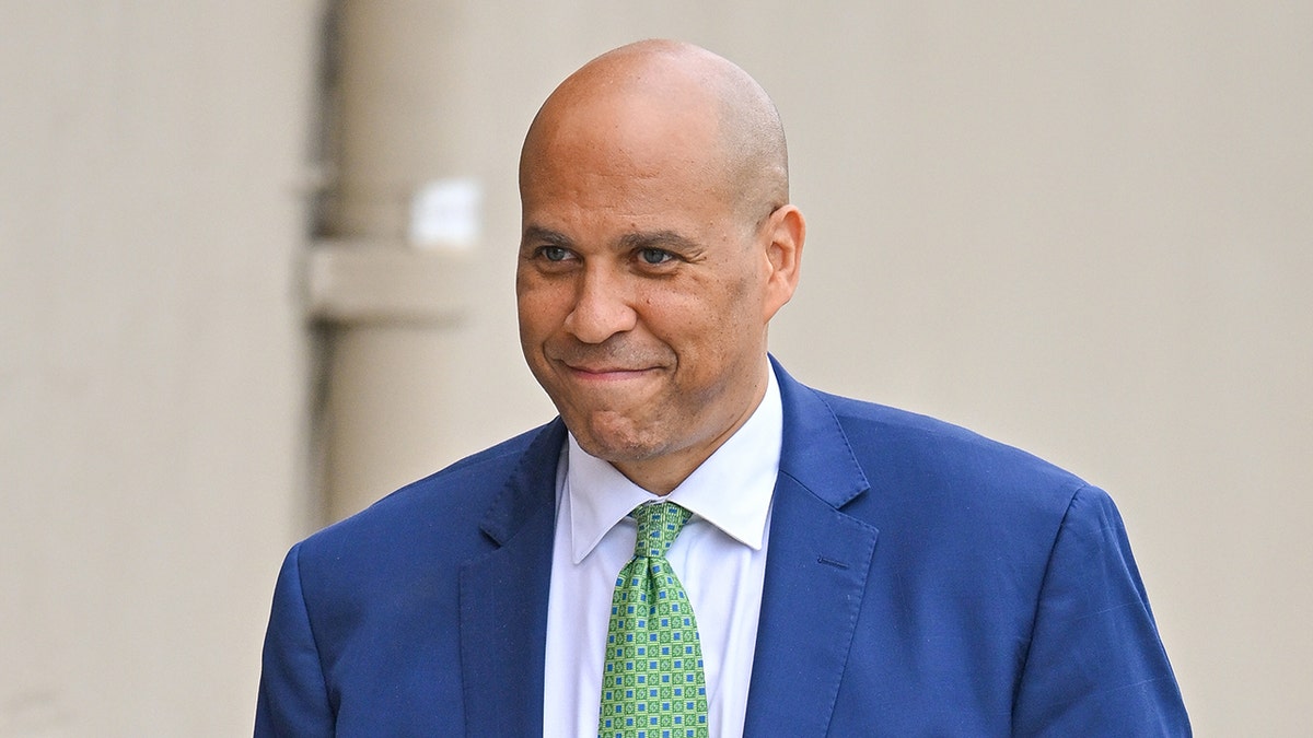 Democrat Sen. Cory Booker smiles wryly