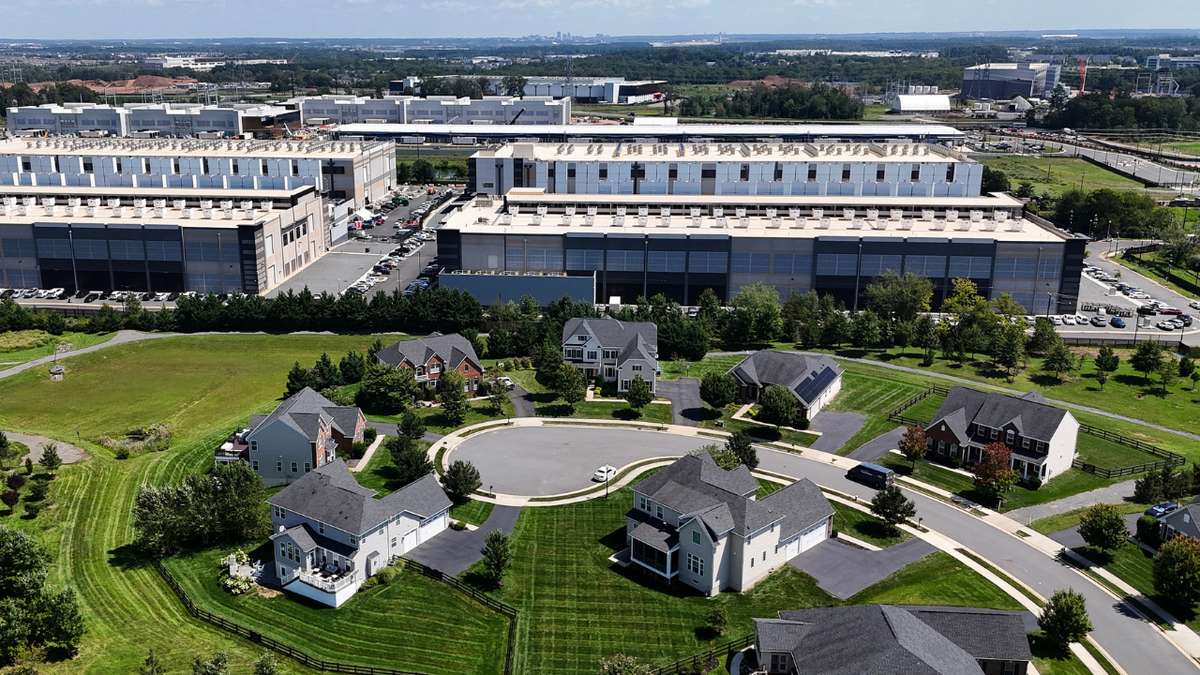 In an aerial view an Amazon Web Services data center is seen on August 26, 2026 in Stone Ridge, Virginia.