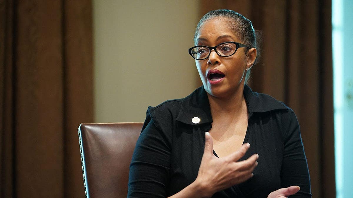 Rep. Karen Whitsett speaks during a White House Cabinet Room meeting on coronavirus recovery.