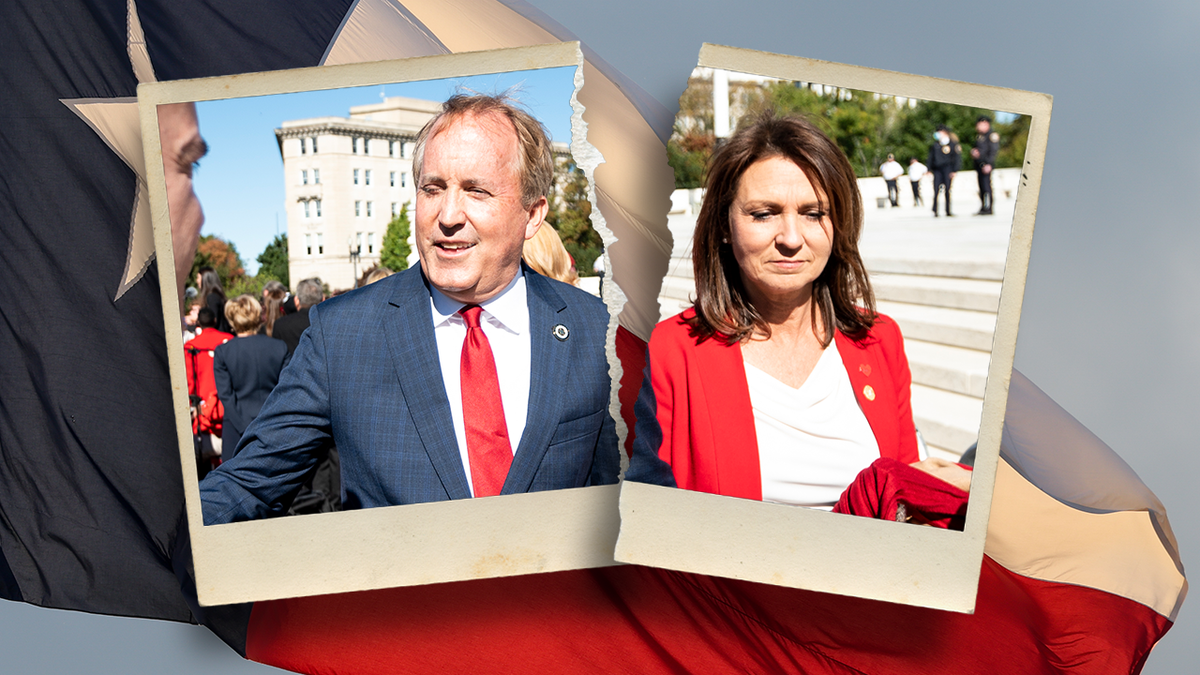 Ken Paxton and estranged wife Angela Paxton outside Supreme Court