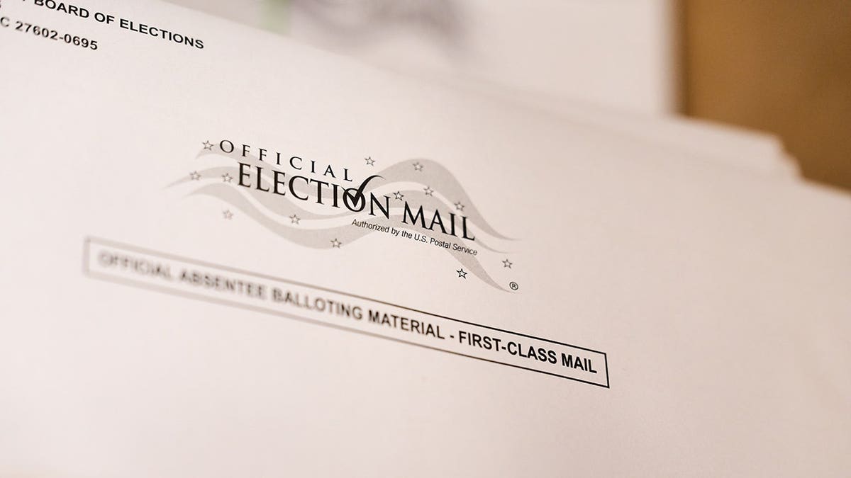 Envelopes for mail-in ballots at the Wake County Board of Elections in Raleigh.