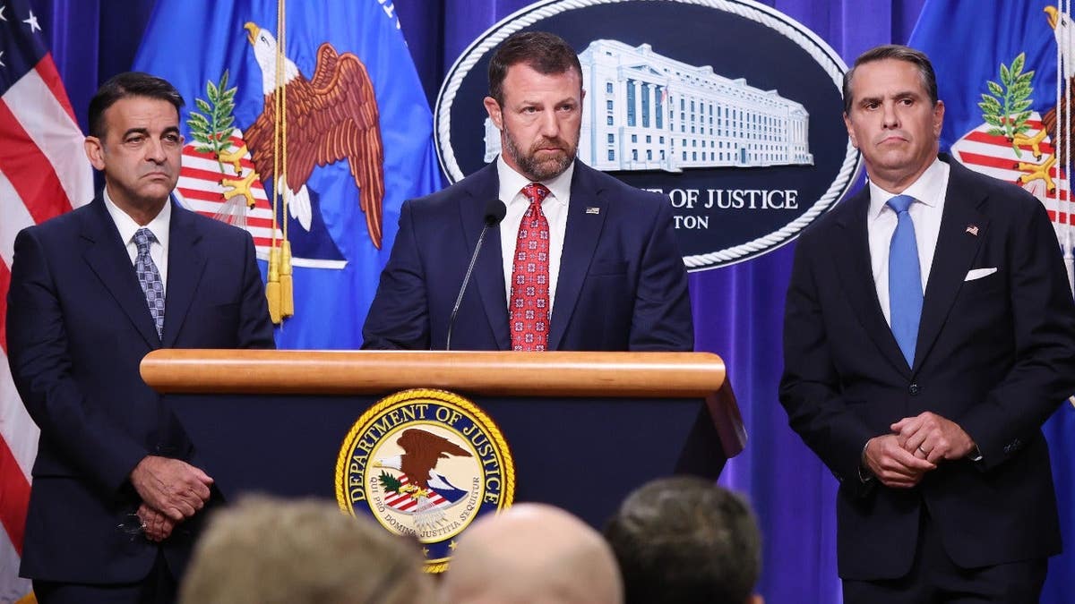 Secretary of Homeland Security Markwayne Mullin speaks during a news conference