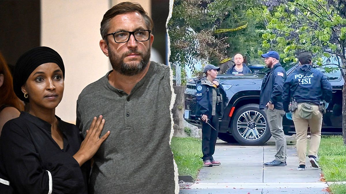Rep. Ilhan Omar, D-Minn., husband, Tim Mynett, enters Washington, D.C., home that was raided by Homeland Security Investigations (HSI) agents early Monday morning.