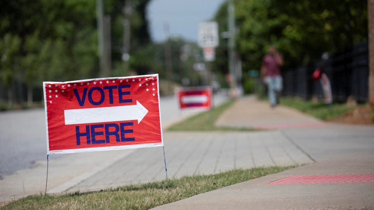 Voting signs outside Friendship Baptist Church, a polling location in Atlanta, Georgia, during the Georgia Midterm Primary Election in Atlanta, Georgia, U.S. May 19, 2026. REUTERS/Alyssa Pointer