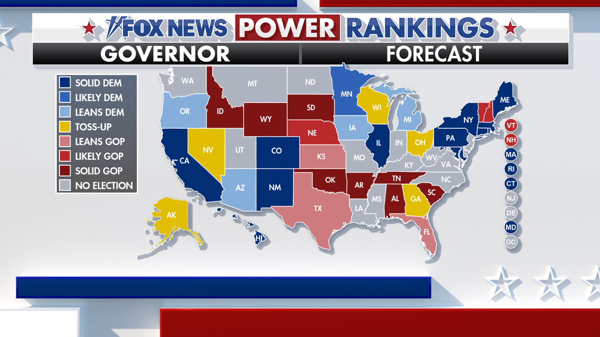 Fox News Power Rankings gubernatorial forecast.