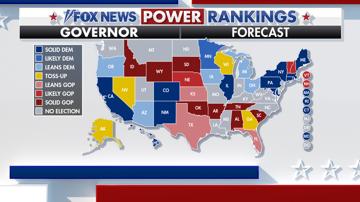 Fox News Power Rankings on gubernatorial forecast.