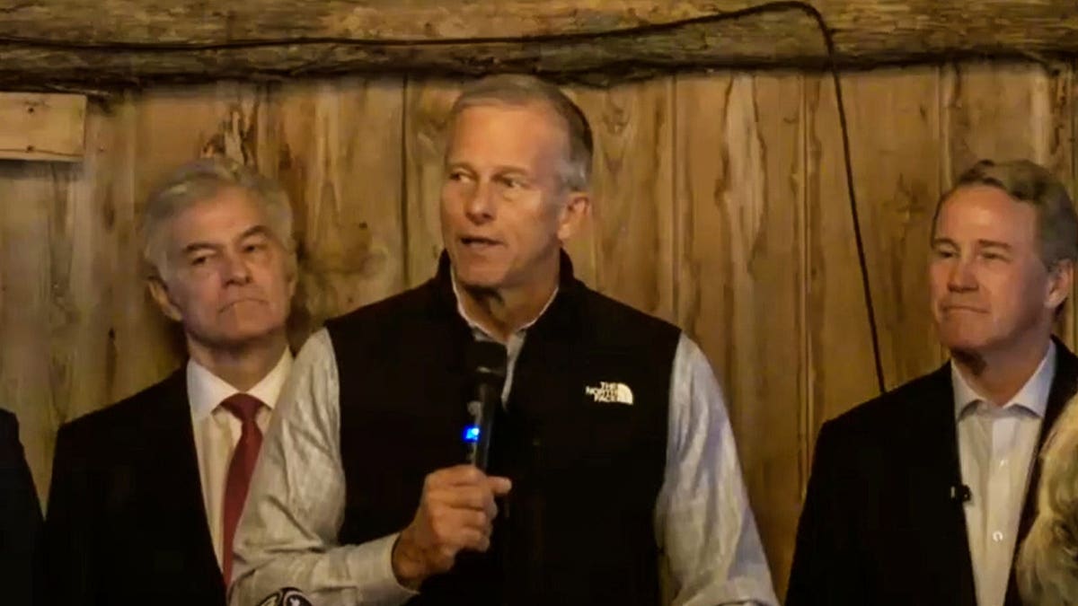 Senate Majority Leader John Thune, R-S.D., speaks at a campaign event for Sen. Jon Husted, R-Ohio, the Republican nominee for the state's Senate seat.