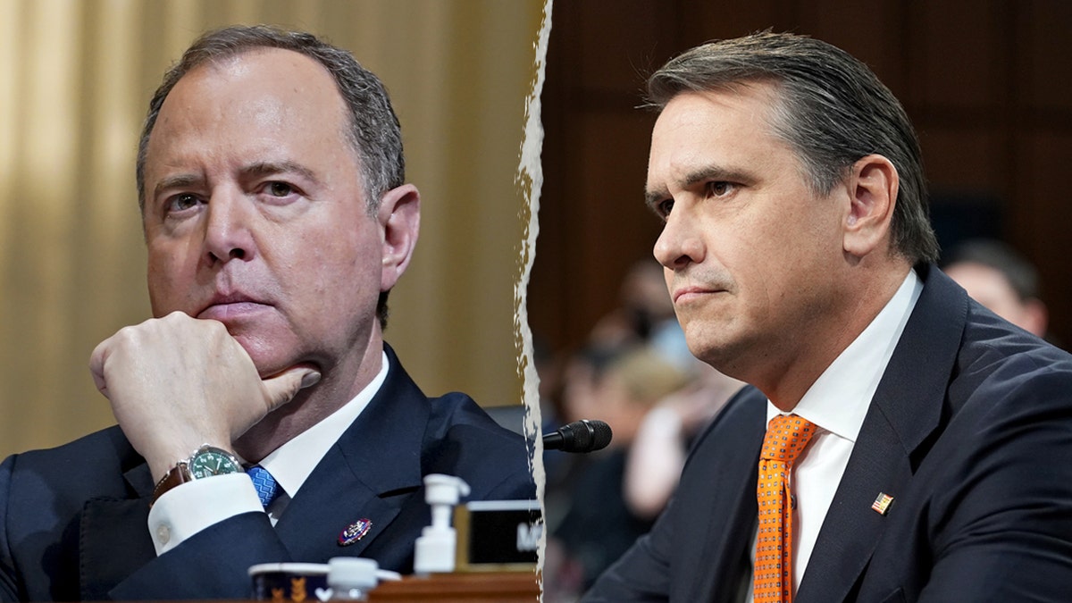 Adam Schiff looks on as Todd Blanche testifies