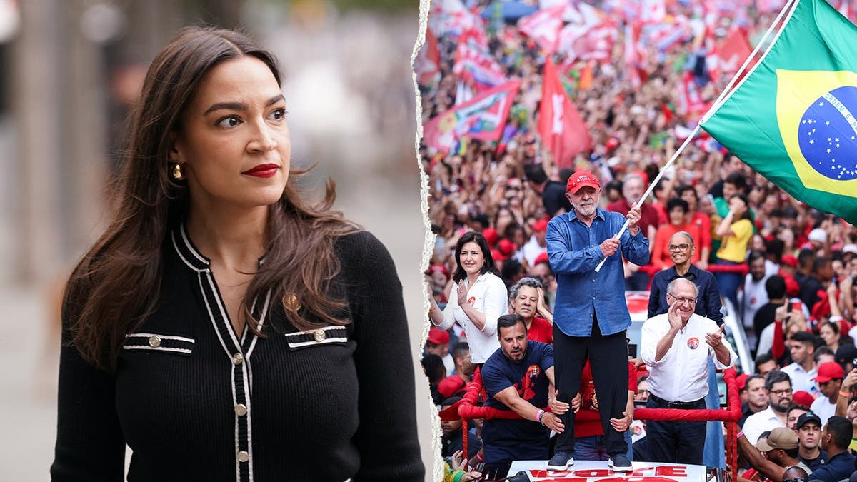 Alexandria Ocasio Cortez, left, pictured alongside Luiz Inácio Lula da Silva, right.