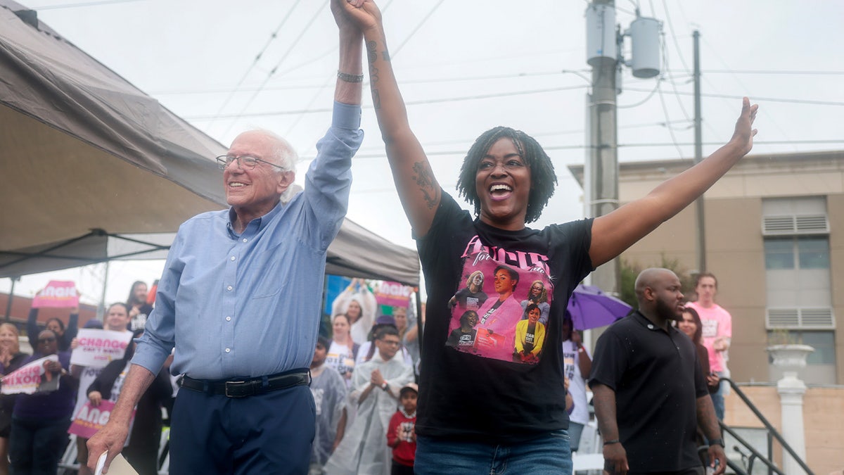 Angie Nixon and Bernie Sanders
