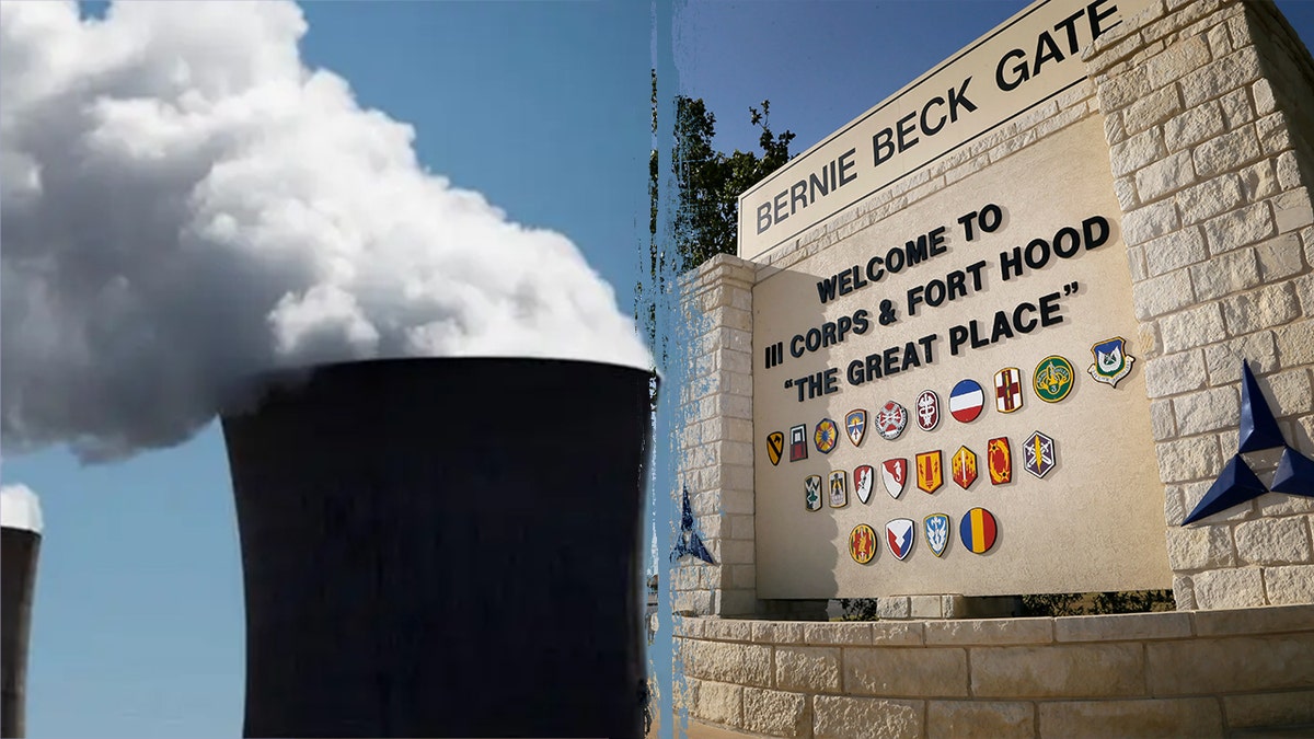 Nuclear reactor left and Army base right