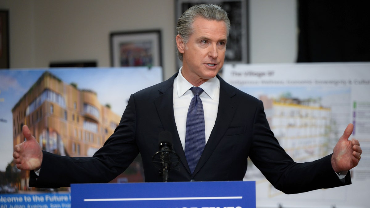 Governor Gavin Newsom speaks during a press conference about 'New Funding for Homelessness and Mental Health Efforts' and criticized President Trump that ICE agents movement over immigrants and citizens', in San Francisco, Calif., on Jan. 16, 2026.
