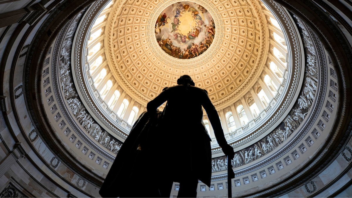 A sculpture of former U.S. President George Washington in the Rotunda of the U.S. Capitol on April 8, 2026 in Washington, DC.