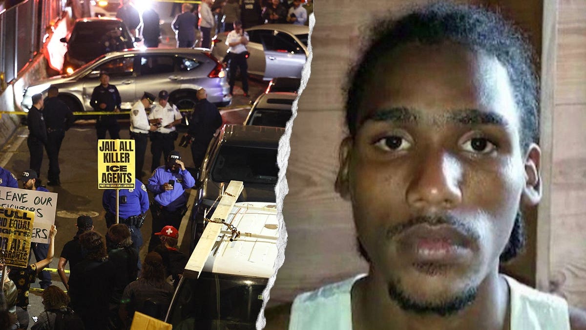 Left: Protesters near the scene where a man was shot by ICE; Right: Oscar Belgal.