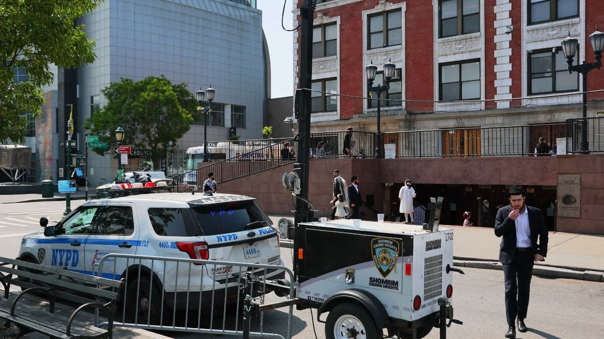 Police outside a New York synagogue