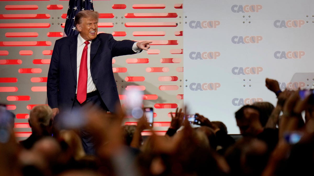 Donald Trump speaks at the California GOP convention in Anaheim