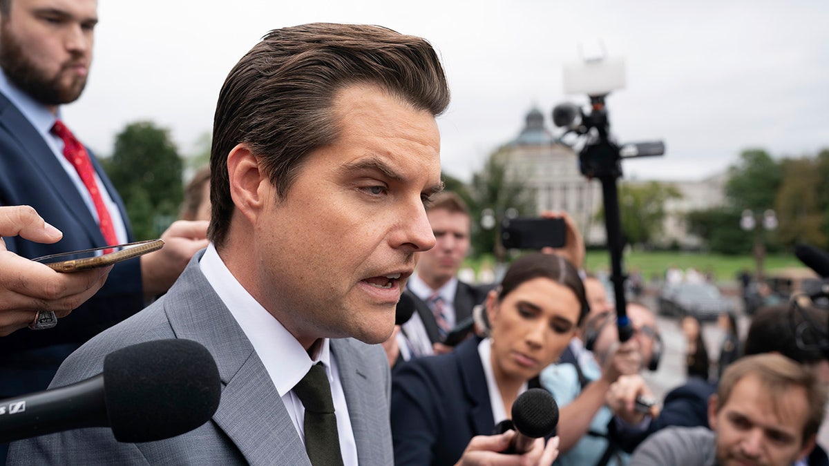 Gaetz talks to reporters on the Hill