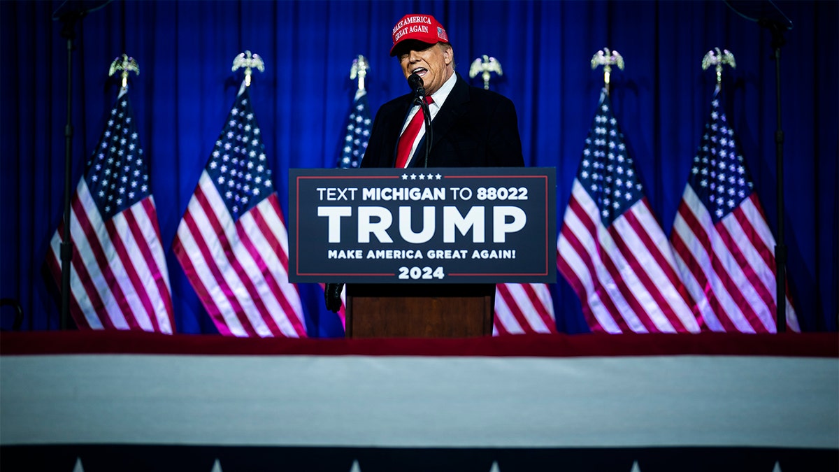 Former President Trump speaking at a campaign rally.