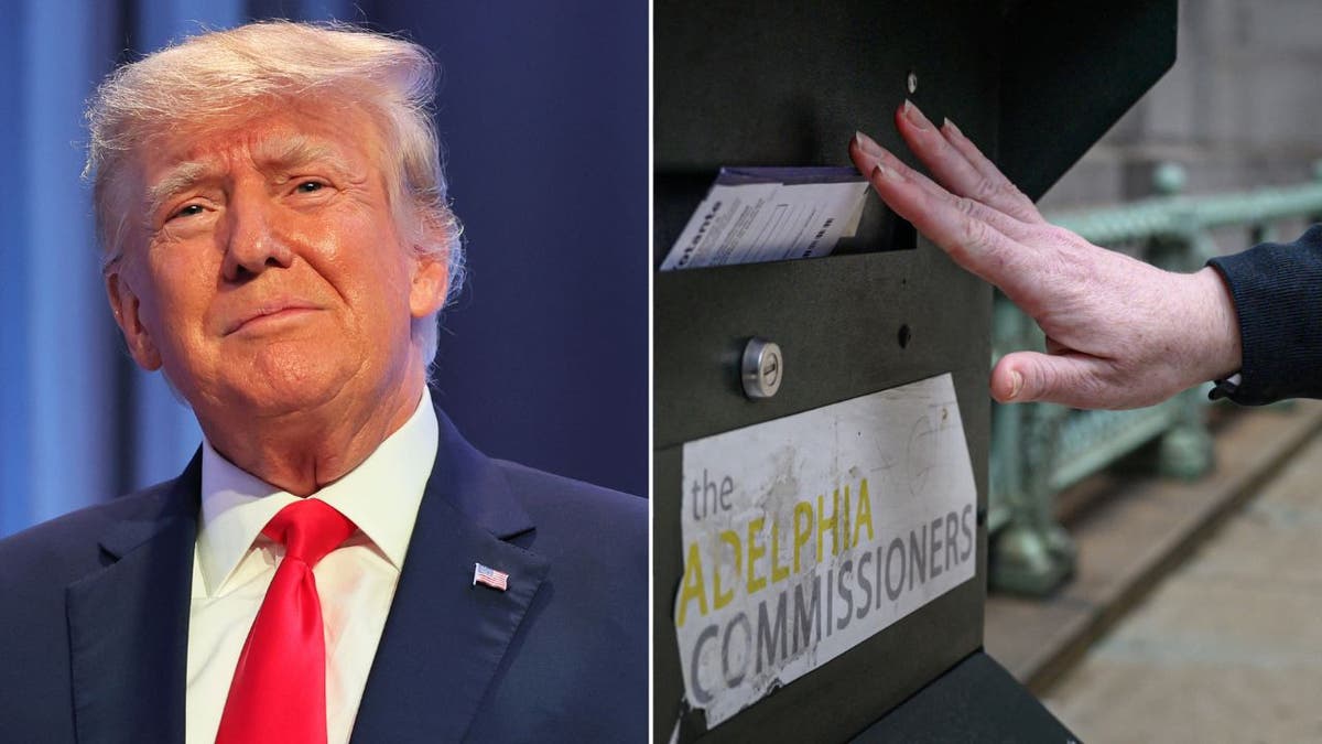 Former President Donald Trump and a mail in ballot being posted